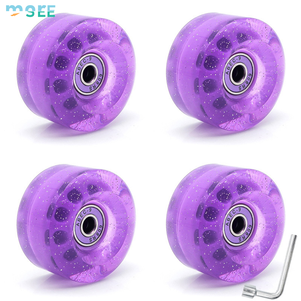 4 ruedas moradas con lentejuelas, sin destellos - una llave inglesa de regalo.
