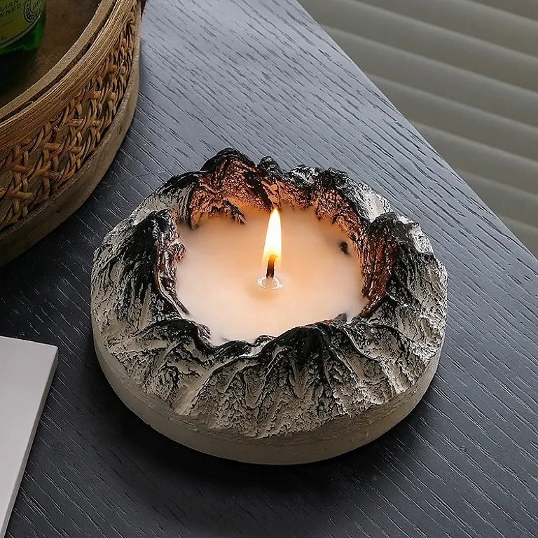 Vela perfumada de cera de soja com design criativo de montanha, recipiente de pedra de gesso, velas de aromaterapia para decoração de casa