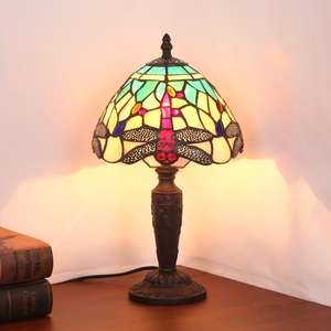 蒂芙尼风格 8 英寸圆顶 AC LED 台灯 彩色玻璃灯罩 绿叶红玫瑰 现代设计 灵活 E26 - Product Image 2