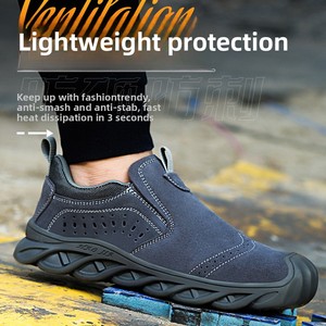 Zapatos de seguridad de verano de caña baja para soldadores, transpirables, de piel de vacuno, con puntera de acero, antichoque, antiescaldaduras, antichispas, sin cordones - Product Image 3