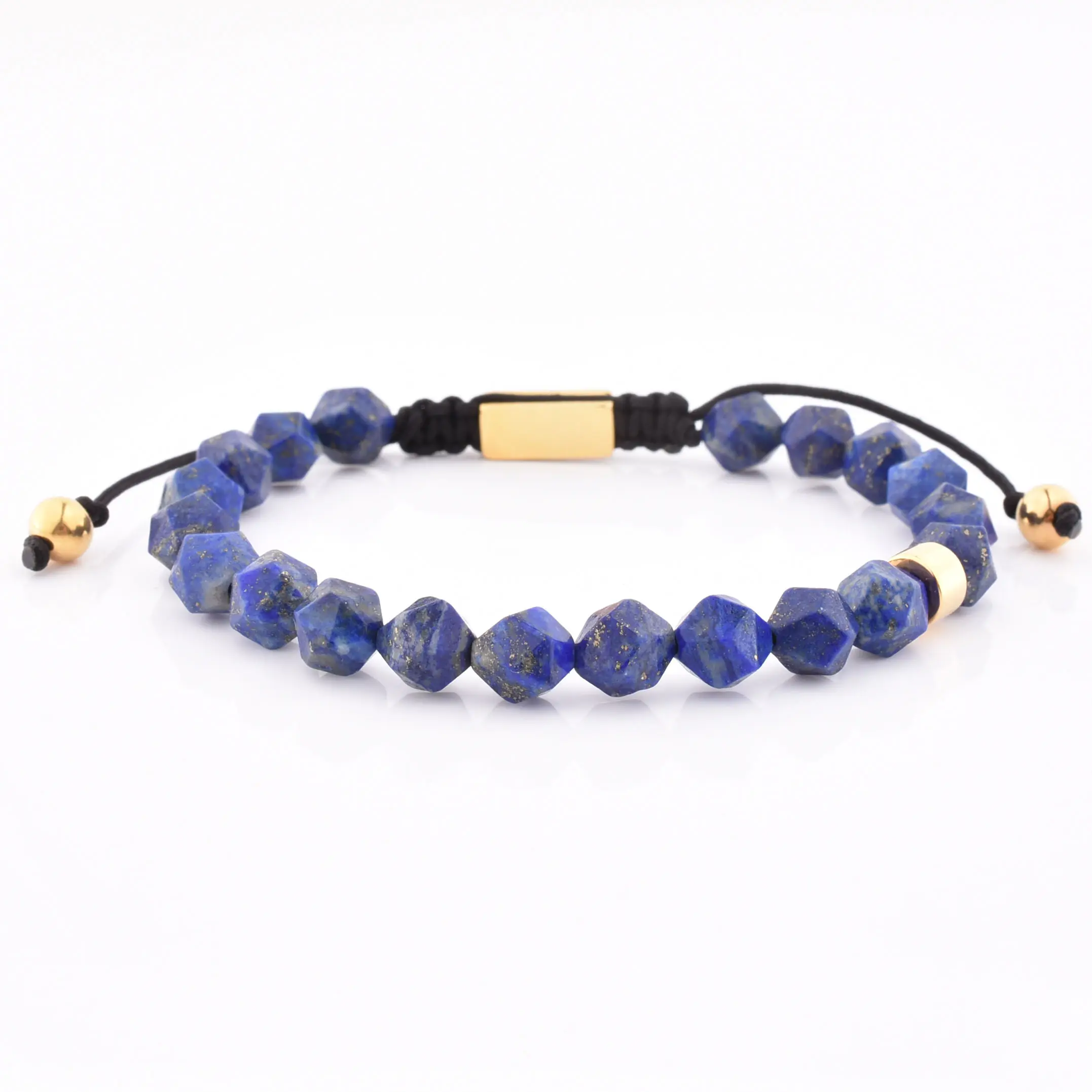Goud Rvs Charm Eenvoudige Facet Edelsteen Kralen Lapi Lazuli Armband