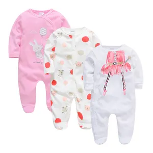 Set pakaian bayi baru Romper bayi perempuan Jumpsuit merah muda baju terusan bayi katun overall anak-anak piyama berkaki 3 pcs pak