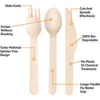 Juego de Cubiertos Desechables de Madera Personalizados, Tenedor, Cuchillo, Cuchara, Servilleta, Ecológicos, Biodegradables, Aptos para Alimentos, para Fiestas y Campamentos