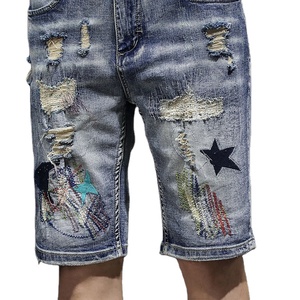Pantaloncini in denim da <span class=keywords><strong>uomo</strong></span> 100% cotone a vita media, gamba dritta, <span class=keywords><strong>jeans</strong></span> lavati estivi da <span class=keywords><strong>uomo</strong></span> - Product Image 3