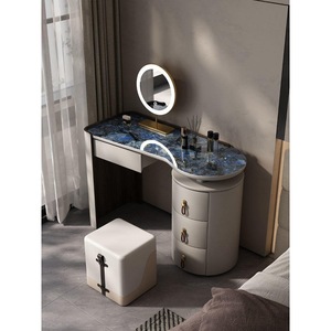 Creamy Style Minimalist Dressing <b>Table</b> With Stone Top And <b>Mirror</b> For Bedroom - Product Image 1