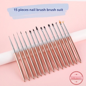 Customizable Logo Nail <b>Brush</b> Set Flat Hair 3D Style Soft Metal Handle Rose Pen Holder for Nail Salon Use - Product Image 2