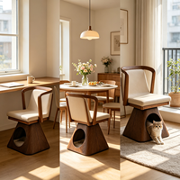 Lit pour chat en bois moderne et luxueux, canapé-lit intégré, nid confortable pour chat, coussin en cuir, meubles pour animaux de compagnie robustes et durables, utilisation en intérieur