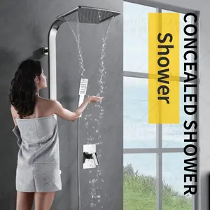 隐蔽式3功能方形意大利淋浴搅拌机套装，用于带方形手持淋浴的淋浴房