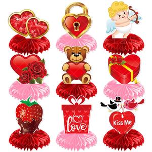 Ensemble de décoration de boules en nid d'abeille sur le thème de l'ours mignon pour la Saint-Valentin, mariage, fête, décoration de table, décoration de bureau, idée de cadeau romantique - Product Image 1