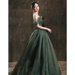Green Off-Shoulder Evening Dress Natural Waistline Draped Design For Party Events Spring 2026 - Product Image 3