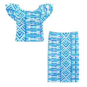 Ensemble jupe 2 pièces bleu pour <span class=keywords><strong>femme</strong></span>, haut sans manches à volants et épaules dénudées, jupe midi, tenue <span class=keywords><strong>de</strong></span> <span class=keywords><strong>travail</strong></span> et <span class=keywords><strong>de</strong></span> voyage, ensemble deux pièces, vêtements pour <span class=keywords><strong>femme</strong></span> - Product Image 2
