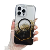 Casing Ponsel Akrilik Magnetik Marmer Platinum Glitter dengan Tepi Lunak dan Bagian Belakang Keras untuk 18 Pro Max, Tebal dan Diperkeras