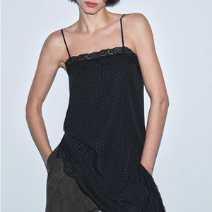 Blusa Zevity 2026 para Mujer, Sexy, con Tirantes Finos, Estampado de Puntos, Estilo Smock, con Costuras de Encaje en el Dobladillo, Corte Irregular, <span class=keywords><strong>Blusas</strong></span> Chic - Product Image 1