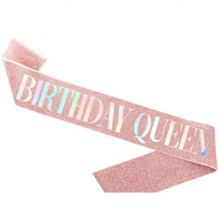 Écharpe de fête rose pour reine d'anniversaire, accessoires pour fête d'anniversaire, écharpe en satin argenté à paillettes pour fille d'anniversaire, décoration de princesse pour femme