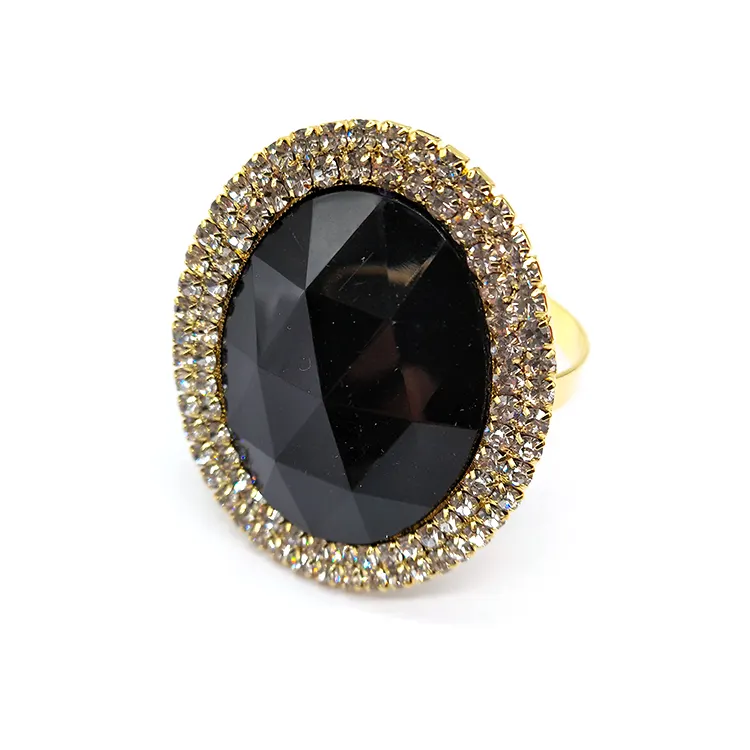 Venta al por mayor chapado en oro Oval de cristal de diamantes de imitación anillo de servilleta de mesa decoración de diamantes de imitación de oro anillos de servilleta