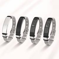 Gelang ID Baja Tahan Karat 316L yang Dapat Diukir, Tali Milanese Mesh, Pelat Doa Bapa Kami Kosong, Gesper Jam Tangan OEM yang Dapat Disesuaikan