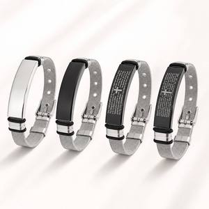 Bracciale identificativo in acciaio inossidabile 316L incisionabile, cinturino a maglia milanese, placca vuota per la Preghiera del Signore, fibbia per orologio regolabile OEM - Product Image 1