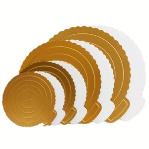 Plateaux à gâteau jetables blancs et dorés, bases carrées et rondes en carton, parfaites pour la décoration de gâteaux - Product Image 2