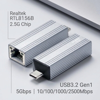 Carte réseau USB 3.2 Gen1 Type-C mâle vers RJ45 2.5G 2500 Mbps, coque en aluminium avec logo laser, stock neutre pour revendeurs en gros