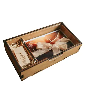 Factory Wholesale Keepsake Personalize StorageGift Clear Acrylic Crate Wedding USB Handmade Sliding Lid Wooden Photo Box