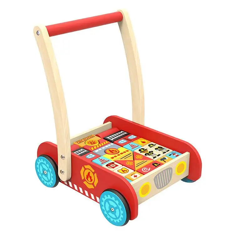 Educational Wooden Baby Activity Walker Fire Truck Toy