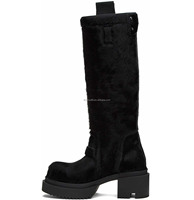 Bottes en cuir à poils originales unisexe, à plateforme et talon carré, style habillé, pour femmes et hommes, modèle Beatle Brown, à enfiler, type Bogun