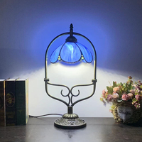 Lampe de table LongHuiJing 8 pouces en verre teinté en forme de pétale, base en alliage de zinc, douille E26 E27, abat-jour bleu, vert, rose, marine – Vente en gros