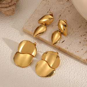 Geometric Teardrop Double Layer Stainless Steel <b>Earrings</b> 18k Gold Plated <b>Stud</b> <b>Earrings</b> For Women - Product Image 1