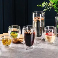 Tasses à café en verre à double paroi isolées transparentes de 350 ml, résistantes à la chaleur, en borosilicate de haute qualité, design minimaliste, pour latte, lait, boissons froides, unisexe