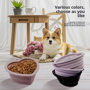 Bol pliable en silicone <span class=keywords><strong>pour</strong></span> animaux de compagnie en forme de cœur, très vendu |   Gamelle de voyage tendance 2026 <span class=keywords><strong>pour</strong></span> chien |   Mangeoire et abreuvoir pliables <span class=keywords><strong>pour</strong></span> <span class=keywords><strong>chat</strong></span> d'extérieur - Product Image 1