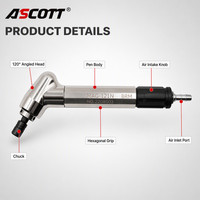 Meuleuse pneumatique à angle droit ASCOTT MAG-121N, disque de meulage de 120 mm, outil de finition de surface de précision, design compact