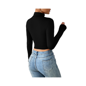 Haut formel vintage pour femmes à manches longues, col ouvert, imprimé, coupe ajustée, t-shirt classique, patchwork, broderie, 100% coton - Product Image 5