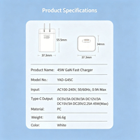 Chargeur mural USB C mini 45W GaN PD 3.0 à port unique, charge rapide, ultra compact, adaptateur d'alimentation basse température pour ordinateur portable et téléphone