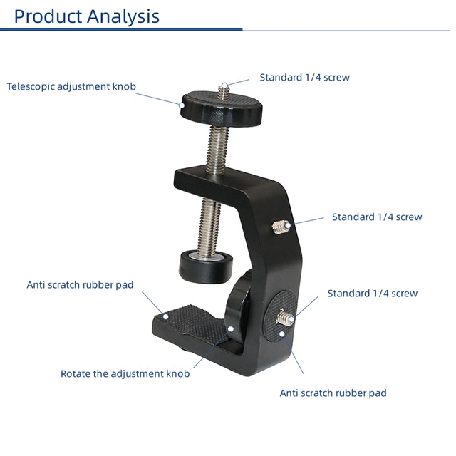 Quick Release Desk Clamp Bracket, C-Type Holder 3-in-1 Desk Mounting Clamp, Integrated with 1/4", 3/8" Thread and Cold Shoe