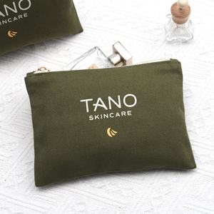 Bolsa de almacenamiento lavable con cremallera de lona verde sólida reciclable, bolsa de cosméticos de maquillaje de algodón con logotipo personalizado de alta calidad - Product Image 5