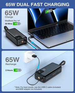 พาวเวอร์แบงค์ขายส่ง ความจุใหญ่ 30000mAh 115 Wh 20W ชาร์จเร็วแบบแม่เหล็ก Type-C สายในตัว 2 เส้น สำหรับแล็ปท็อป - Product Image 2