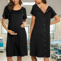 Ekouaer Robe de maternité d'été super douce et ample pour femme, col rond, robe de nuit courte d'allaitement avec boutons-pression, noir XXL