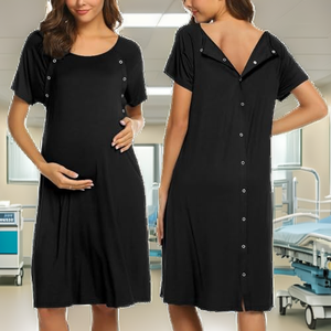 Ekouaer Abito estivo super morbido e vestibilità ampia per <span class=keywords><strong>donna</strong></span>, vestito corto da notte con scollo a O e bottoni a pressione, nero XXL - Product Image 2