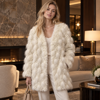 Veste en fourrure de raton laveur bicolore sans col, coupe carrée, longueur mi-haute, surface en fourrure touffue, style urbain automne-hiver, OEM