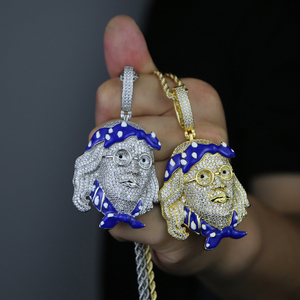 Regalo di natale Hip Hop Benjamin Face collana ciondolo smalto blu Micro pavè 5A CZ zircone cubico uomo ragazzo gioielli Rock - Product Image 5