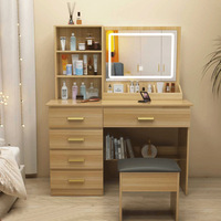 Ensemble de table de maquillage LED avec miroir, table de toilette en bois avec tiroirs et étagères de rangement pour la maison et la chambre