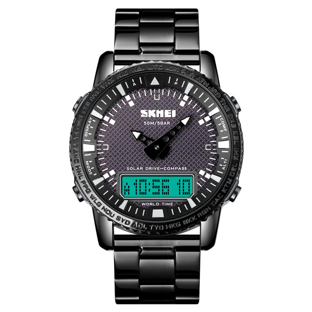 SKMEI 1871 Wrist Watches Men Relojes Digital Stainless Steel Watch Solar Powered Compass Watch