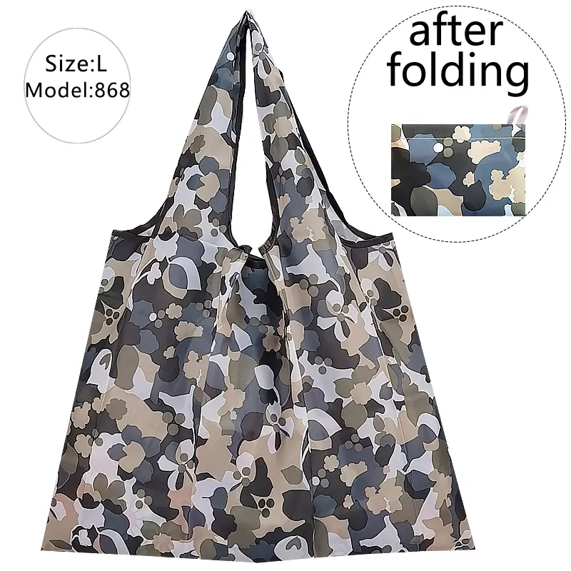 Recycled Folding Cotton Grocery Tote Bag Reusable Nylon Polyester Foldable Shopping Bags with Custom Printing Color