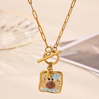 Collier pour femme en acier inoxydable plaqué or 18 carats, design goutte d'huile coquillage, imitation perle, style bohème tendance