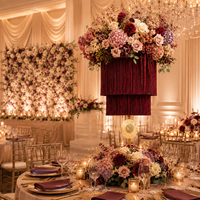 Décoration de plafond de mariage bohème de luxe en macramé avec pampilles à plusieurs niveaux et fleurs artificielles pour réception, lustre floral OEM