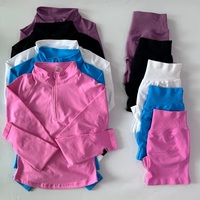 LVD430 2pcs Ensemble de yoga à manches longues pour femmes Veste demi-éclair Longline Sports Top Gym Shorts Fitness Suits Running Coats Workout Set