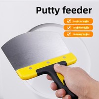 Couteau à mastic en acier inoxydable à lame courbée, manche TPR, revêtement poudré, pour le plâtrage, le mortier de gypse et les travaux de décoration