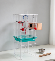Grande volière en métal blanc pour oiseaux, support pliable en fil métallique, nichoir en bois, anneaux de jeu, mangeoires, plateau amovible facile à nettoyer