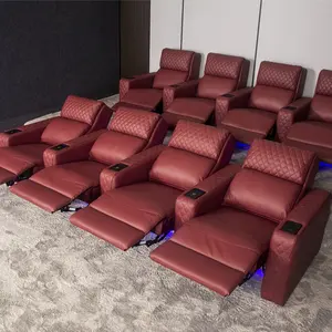 genuine leather theatre chairs electric recliner chair modern home theater sofa with LED cup holder and footrest