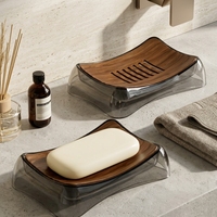 Porte-savon en bois à grain naturel avec égouttoir, support de comptoir sans perçage pour dortoir étudiant